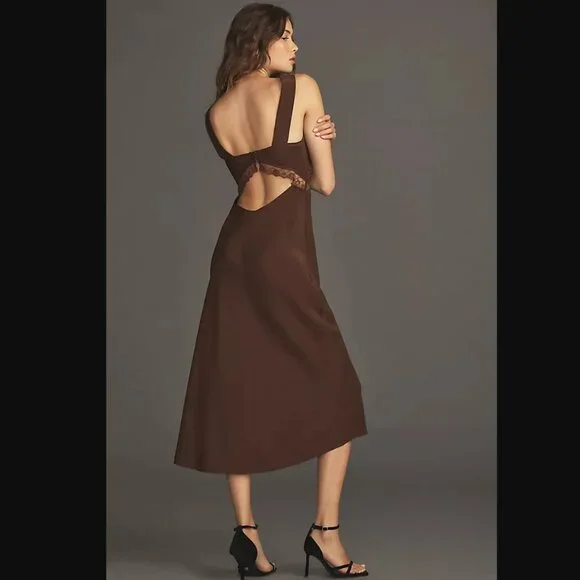 Reformation Provence Silk Dress in Cafe - Picture 3 of 3